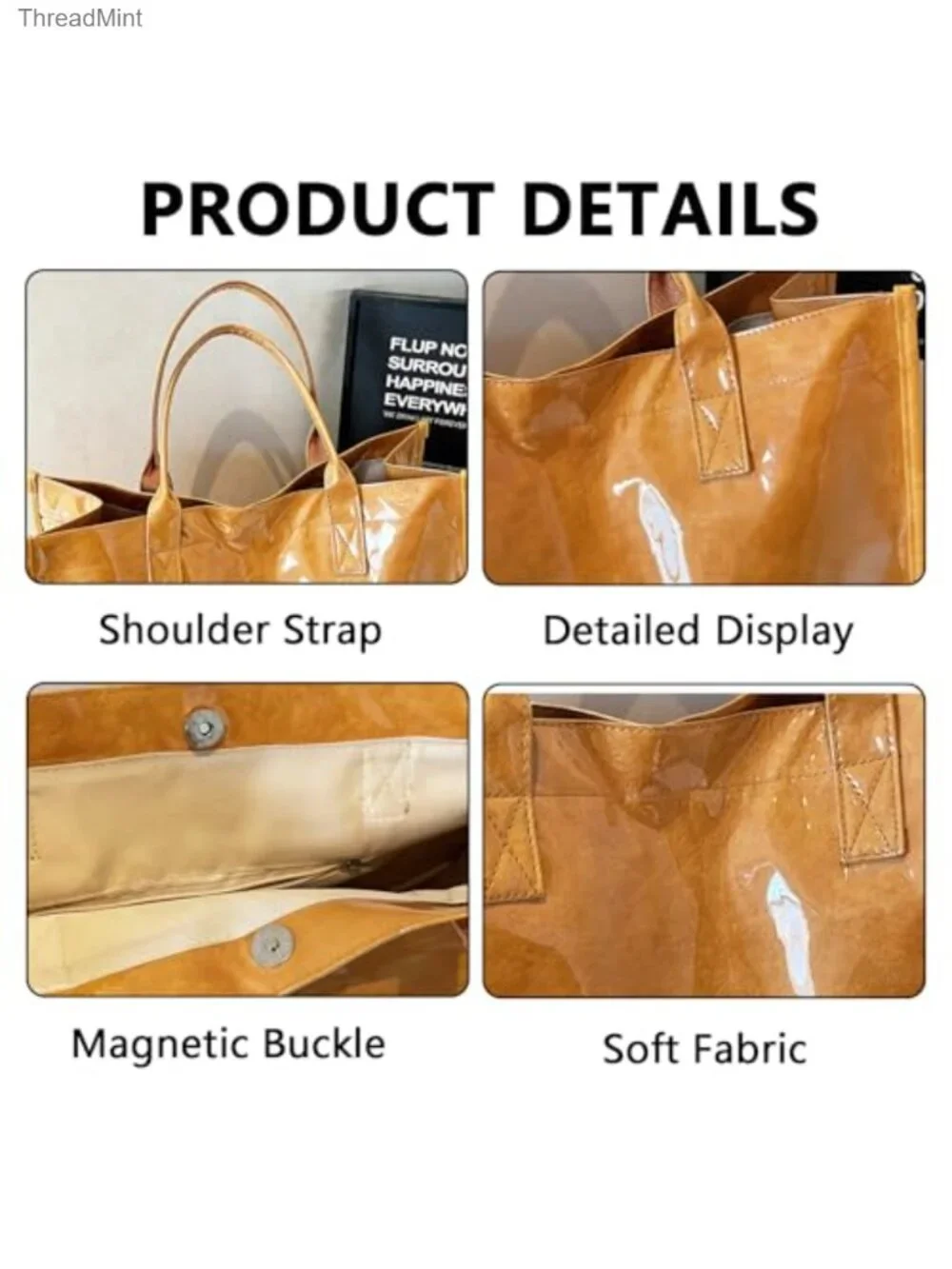 PVC Tote Bag for Women Large Work Plastic Tote Purse Letter Print Shoulder Bag